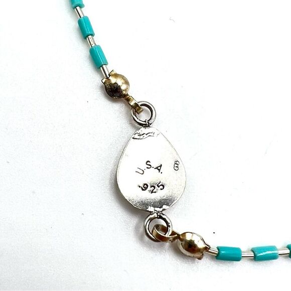 Boho‎ Liquid Silver Bear Claw Anklet Marked USA 925 Southwestern Bohemian Blue - Picture 4 of 6